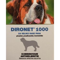 Dironet 1000 antihelminitik za velike rase pasa od 30kg - 1 tableta