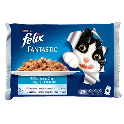 Felix Fantastic hrana za mačke sa lososom i morskim listom u želeu 4x100g