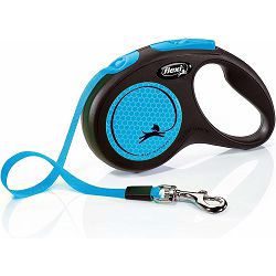 Flexi povodac za psa Neon S 5m tape - plavi