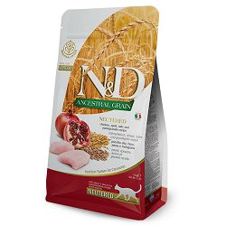 N&D Adult Neutered Ancestral Grain / zob, piletina, nar hrana za sterilisane mačke 1,5kg