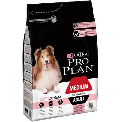 Pro Plan Medium, Sensitive Skin, Opti Derma, losos hrana za pse 3kg