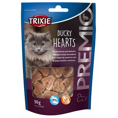 Trixie Premio Ducky Hearts with Breast & Pollock /  patka i riba poslastica za mačke 50g