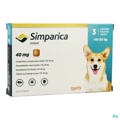 Zoetis Simparica 40mg za pse težine 10-20kg / 1 tableta