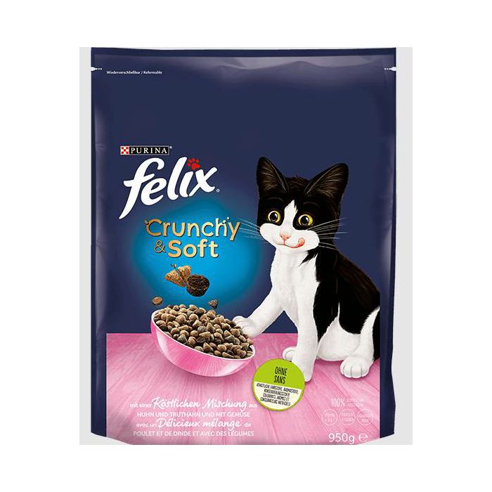 Felix Crunchy & Soft Junior piletina i povrće hrana za mačiće 950g