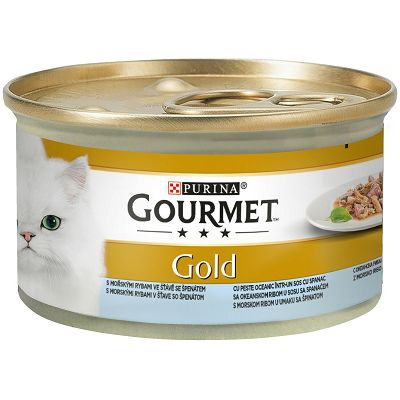 Gourmet Gold hrana za mačke sa komadićima ribe i špinatom u umaku, 85g