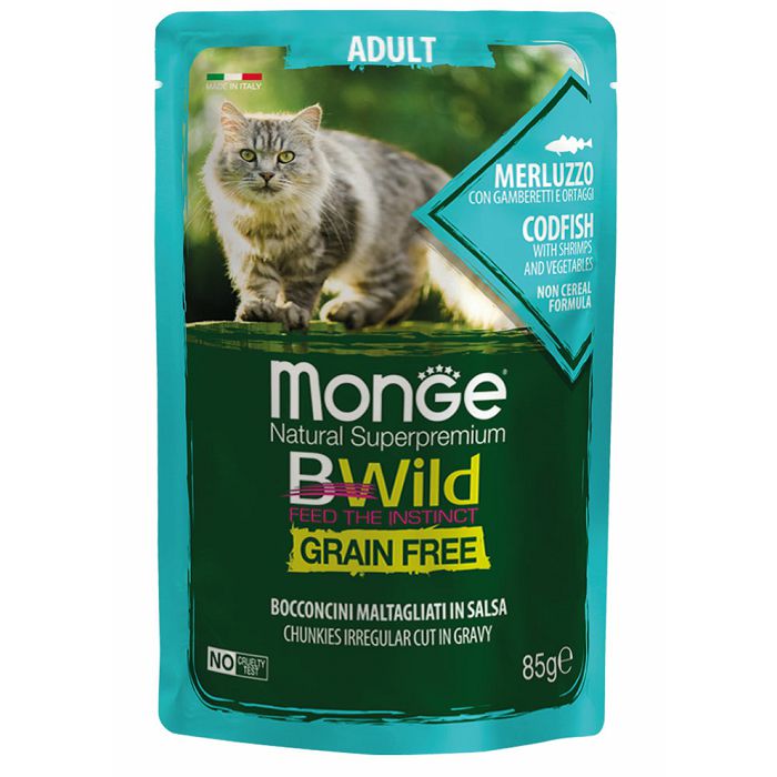 Monge BWild Adult grain free bakalar sa škampima i povrćem hrana za mačke 85g