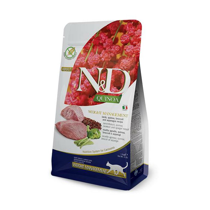 N&D Adult Quinoa Weight Management / janjetina, kvinoa, brokula i šparoge hrana za mačke 1,5kg