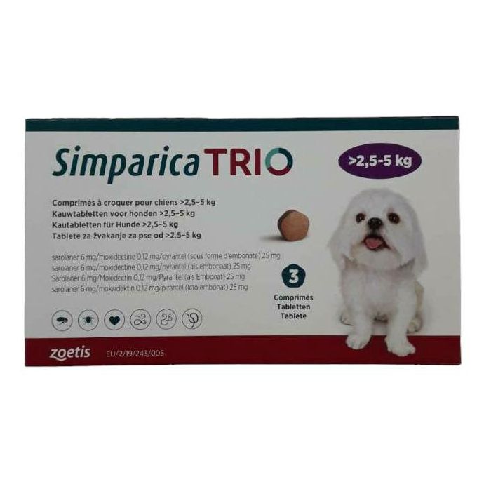 Zoetis Simparica Trio za pse težine 2,5-5kg / 1 tableta 